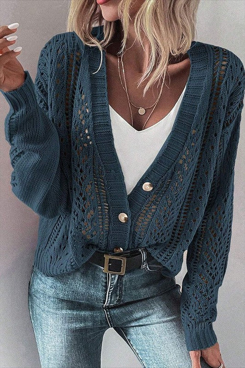Women Open Knit Drop Shoulder Sweater Cardigan